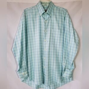 PETER MILLAR BLUE GREEN TARTAN PLAID DESIGNER GOLF BUTTON DOWN SHIRT MENS LARGE